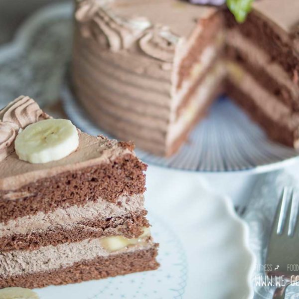 Schoko Bananen Torte mit Sahne Creme und Birkenzucker
