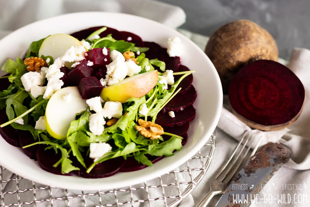 Rote Bete Carpaccio mit Ziegenkäse und Nüssen