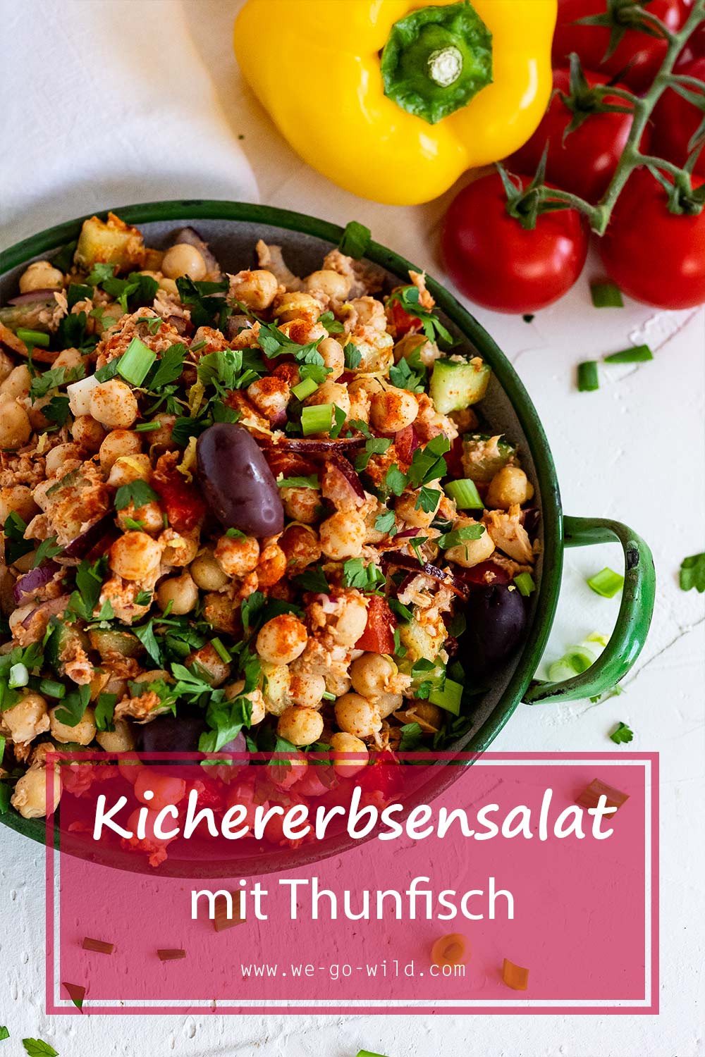 Kichererbsen Salat mit Thunfisch, Zwiebel und Paprika